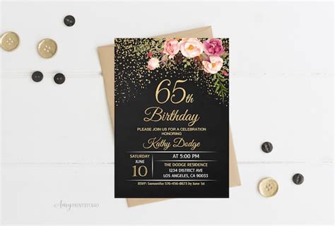 65th Birthday Invitation Floral Women Birthday Invitation Etsy