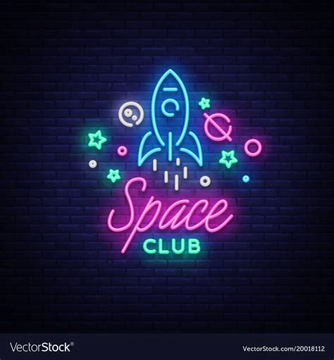 Space Nightclub Logo In Neon Style Neon Sign Vector Image
