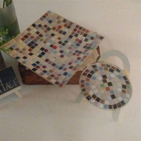 2 Vintage Mosaic Tile Trays Multi Color Mosaic Tiles Small Etsy