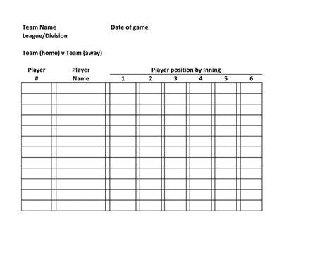 Baseball Lineup Card Template Resume Major League Excel Stock Photos