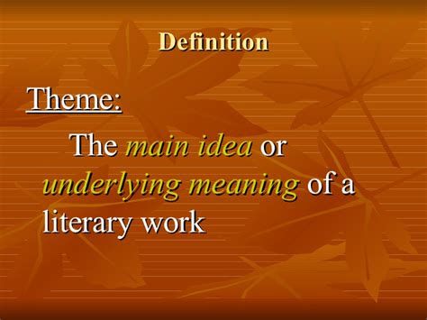 Themes are the fundamental and often universal ideas explored in a literary work. 😎 Which is an example of a literary theme. Theme Examples ...