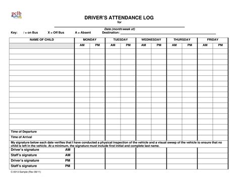 Attendance Log Template Hq Printable Documents