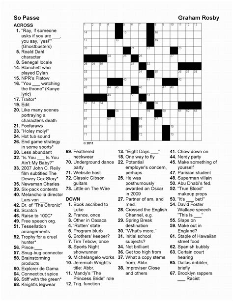 Pop Culture Crossword Puzzles Printable Printable Crossword Puzzles