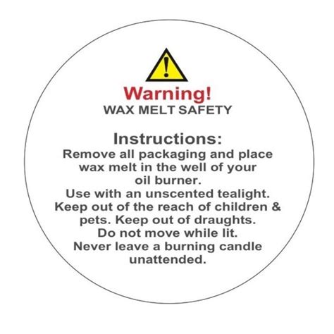 Labels 3 Sizes Available Warning Candle Safety And Wax Melt Packing