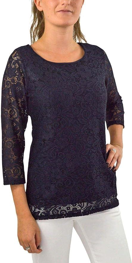 Mands Per Una Womens Black Floral Lined Lace 34 Sleeve Top Scoop Neck 3