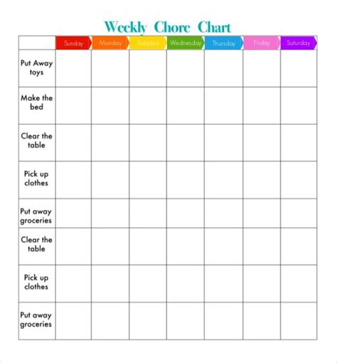 Weekly Chore Chart Template Template Business