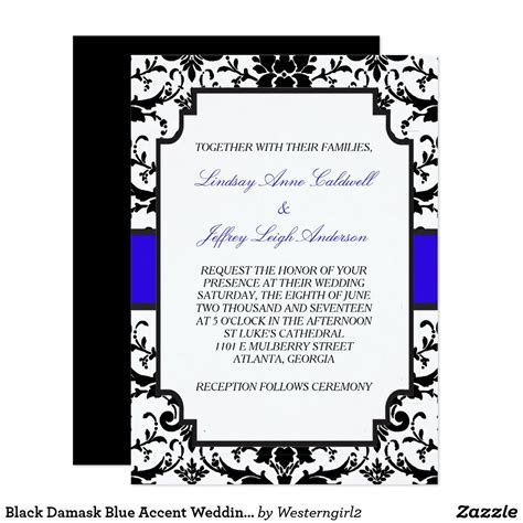 Yellow & blue cheap halloween wedding invitations in dark blue beautiful floral midnight blue and burgundy red invitations. Black Damask Blue Accent Wedding Invitation | Zazzle.com ...