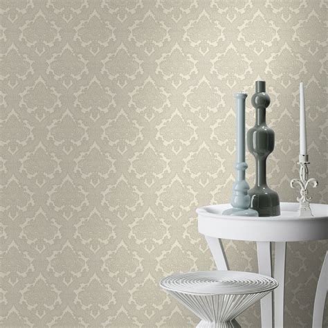 Faux Silk Damask By Albany Champagne Wallpaper Wallpaper Direct