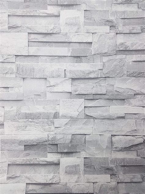 3d Slate Stone Brick Effect Wallpaper Grey Rock Realistic Textured