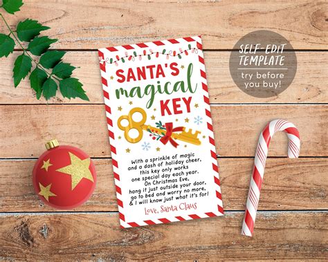 Santas Magical Key Editable Template Magic Key Tag No Chimney Christ