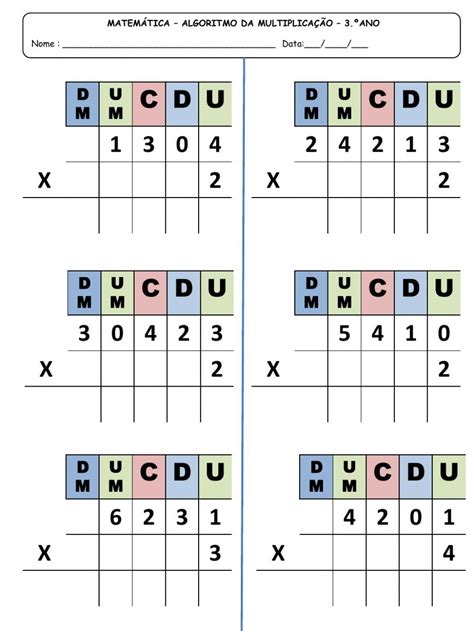 Algoritmo Da Multiplicação 4 Ano Ensino