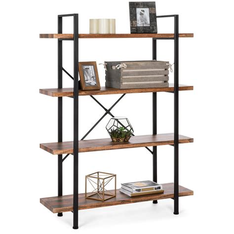 Best Choice Products 4 Shelf Industrial Open Bookshelf For Living Room