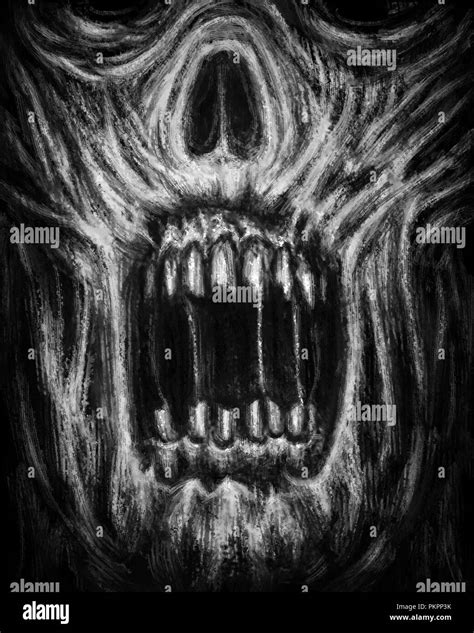 Scary Zombie Jaws On Black Background Illustration In Horror Genre