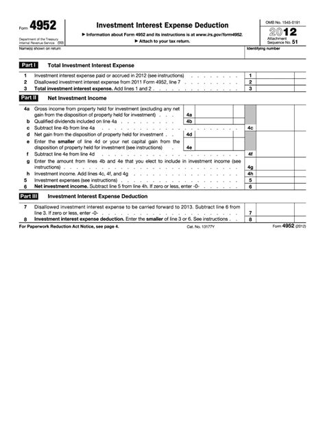Form 4952 Investment Interest Expense Deduction 1040 Com Fill Out