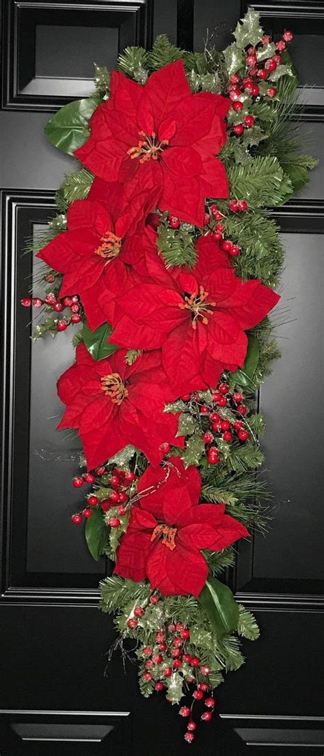 Xl Christmas Teardrop Swag Wreath For Front Door W Etsy Christmas