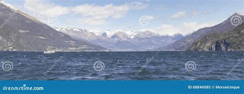 Lake Of Como With Snow Capped Mountains Stock Image Image Of Holiday