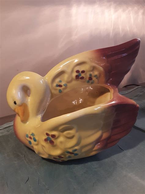 Vintage Shawnee Colorful Swan Planter Etsy