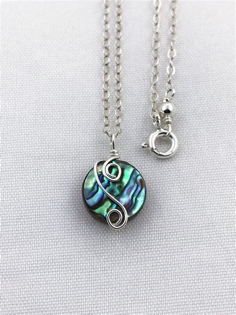 silver abalone spiral necklace solid sterling silver abalone coin shape shell double