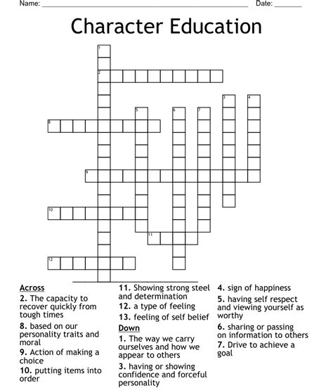 Character Education Crossword Wordmint