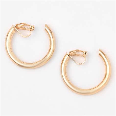 Gold 30mm Tube Clip On Hoop Earrings Claires