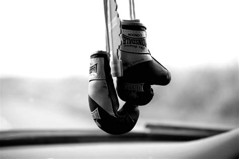 Download Boxing Gloves Keychain Black And White Wallpaper