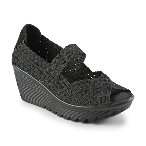 Skechers Womens Parallel Woven Wedge Shoe Black
