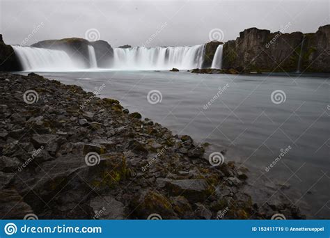 The Big Godafoss Waterfall In Iceland Stock Image Image Of Panorama