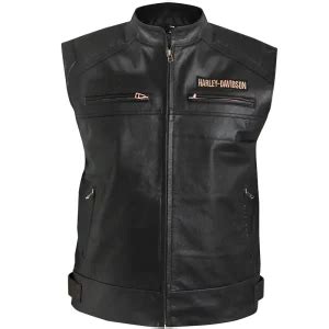 Harley Davidson Passing Link Biker Black Leather Vest