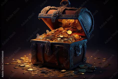 An Overflowing Treasure Chest Filled With Gold Coins Antique Looking