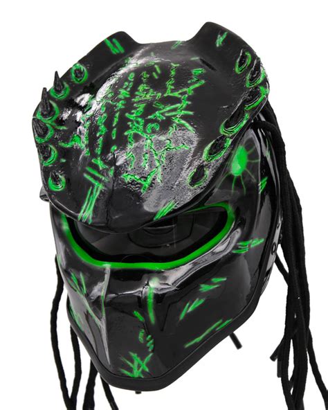Alien Green Spiked Predator Motorcycle Helmet Chopper Helmets