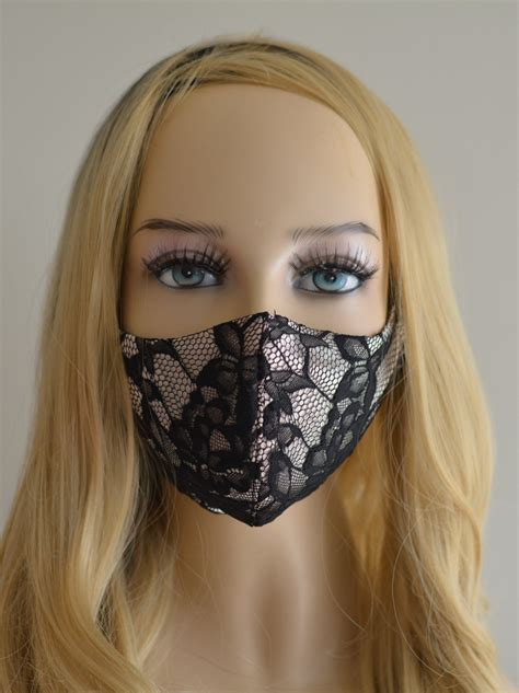Delicate Sexy Black Lace Over Nude Silk Face Mask Filter Etsy