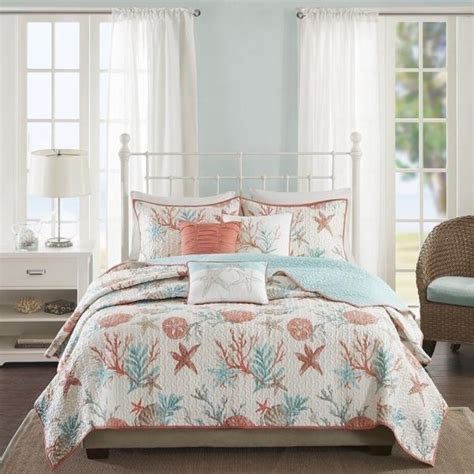 Custom dorm bedding packages from d2d! Full Queen Cal King Coral Teal Beach Starfish 6 pc Quilt ...