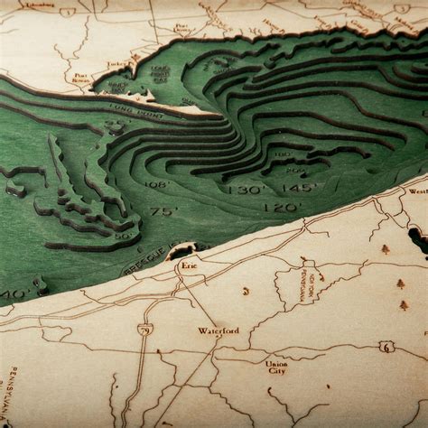 Lake Erie Wooden Map Art Topographic 3d Chart