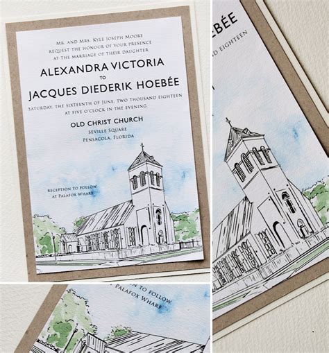 Elena M Custom Illustrated Church Wedding Invitationsmomental Designs