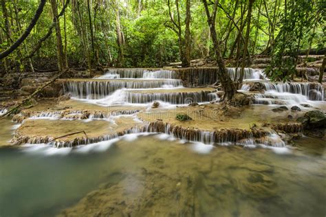 Huai Mae Kamin Waterfall In Kanchanaburithailand Stock Image Image