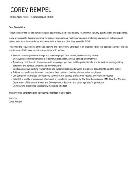 Nurse Executive Cover Letter | Velvet Jobs