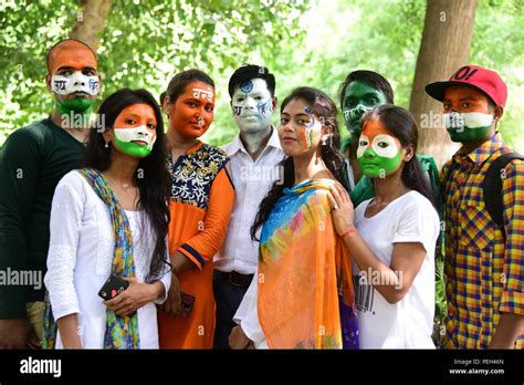 allahabad uttar pradesh india 15th aug 2018 allahabad indian youth color their face with