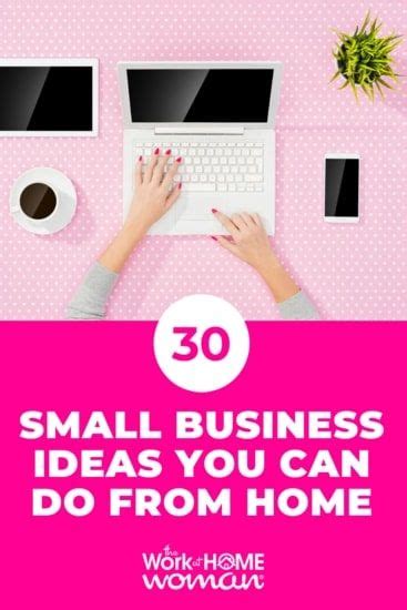 A Woman Typing On Her Laptop With The Words 30 Small Business Ideas You