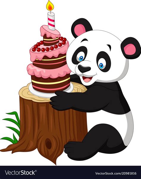 Cartoon Funny Panda With Birthday Cake Royalty Free Vector