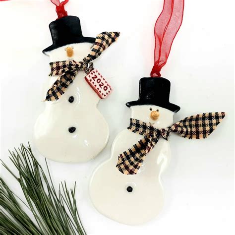 Personalized Ceramic Snowman Ornament 1 Custom Handmade Pottery