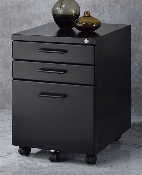 The cabinet has metal runners providing smooth opening/closing of the drawers. Peden Black Metal 3-Drawer File Cabinet with Safety Lock ...