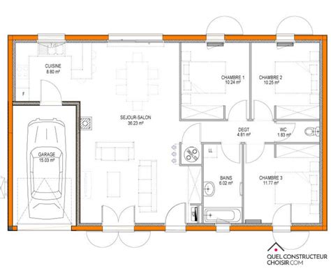 Plan De Maison Plain Pied Chambres Avec Garage Home Alqu