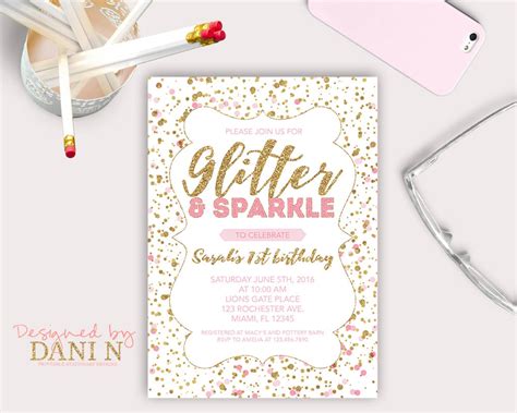 Glitter And Sparkle Birthday Party Invitation Pink Polka Dots Etsy