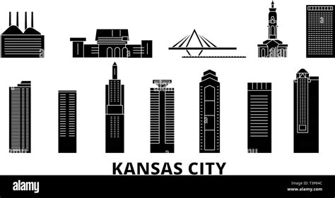 United States Kansas City Flat Travel Skyline Set United States