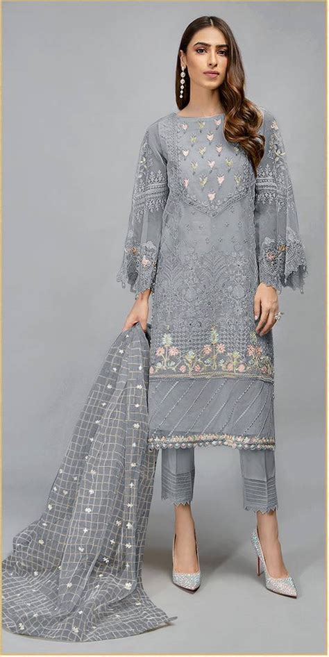 Grey Latest Designer Organza Pakistani Suit The Six Yards 3544971