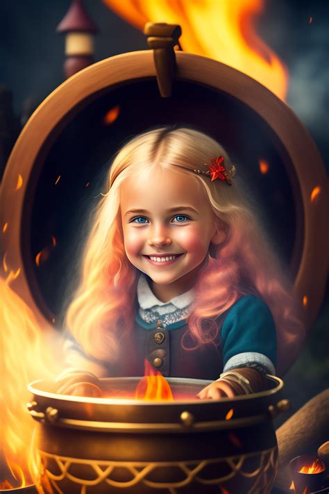 Lexica Full Shot Of A Cute Mischievous Blond Girl Witch Preparing A Potion In A Cauldron In A