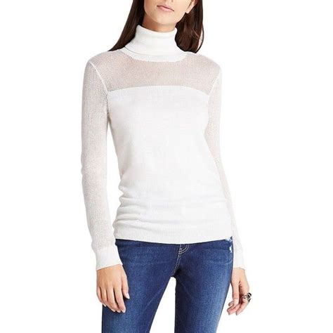 Bcbgeneration Sheer Yoke Turtleneck Sweater White Long Sleeve Sweater