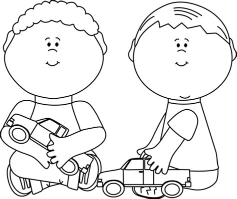 Black And White Boys Playing With Trucks Clip Art Black