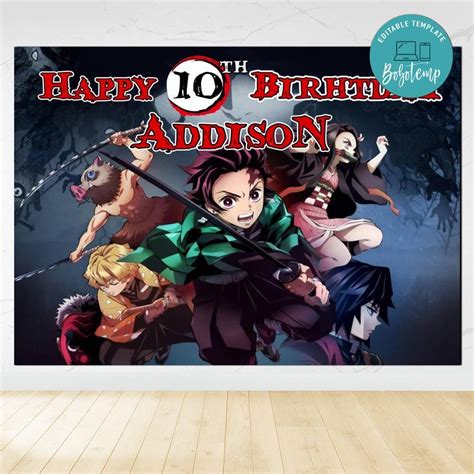 Printable Demon Slayer Birthday Backdrop Digital File Diy