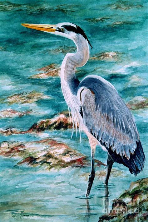 On The Rocks Great Blue Heron Painting By Roxanne Tobaison Fine Art